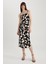 Bodycon Kare Yaka Floral Keten Karışımlı Askılı Midi Elbise A3320AX23HS 4