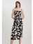 Bodycon Kare Yaka Floral Keten Karışımlı Askılı Midi Elbise A3320AX23HS 5