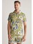 Çiçek Desenli Yeşil Polo Yaka T-Shirt 4
