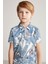 Çiçek Desenli Mavi Polo Yaka Çocuk T-Shirt 1