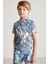 Çiçek Desenli Mavi Polo Yaka Çocuk T-Shirt 3