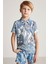 Çiçek Desenli Mavi Polo Yaka Çocuk T-Shirt 4