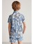 Çiçek Desenli Mavi Polo Yaka Çocuk T-Shirt 5