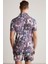 Çiçek Desenli Mor Polo Yaka T-Shirt 5