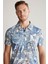 Çiçek Desenli Mavi Polo Yaka T-Shirt 1