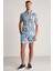 Çiçek Desenli Mavi Polo Yaka T-Shirt 2