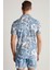 Çiçek Desenli Mavi Polo Yaka T-Shirt 4