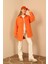 Jakar Kumaş Küçük Kare Desen Oversize Kadın Gömlek-Oranj 4