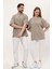 Kadın Erkek Açık Kahverengi Oversize Bol Kalıp Basic T-Shirt 2