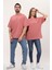 Kadın Erkek Gül Kurusu Pembe Oversize Bol Kalıp Basic T-Shirt 1