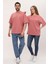 Kadın Erkek Gül Kurusu Pembe Oversize Bol Kalıp Basic T-Shirt 2