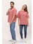 Kadın Erkek Gül Kurusu Pembe Oversize Bol Kalıp Basic T-Shirt 3