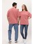 Kadın Erkek Gül Kurusu Pembe Oversize Bol Kalıp Basic T-Shirt 4