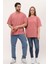 Kadın Erkek Gül Kurusu Pembe Oversize Bol Kalıp Basic T-Shirt 5