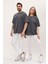 Kadın Erkek Antrasit Koyu Gri Oversize Bol Kalıp Basic T-Shirt 2