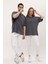 Kadın Erkek Antrasit Koyu Gri Oversize Bol Kalıp Basic T-Shirt 3