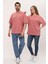 Kadın Erkek Gül Kurusu Pembe Oversize Bol Kalıp Basic T-Shirt 4