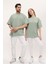 Kadın Erkek Çağla Yeşili Oversize Bol Kalıp Basic T-Shirt 1