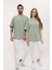 Kadın Erkek Çağla Yeşili Oversize Bol Kalıp Basic T-Shirt 3