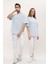 Kadın Erkek Açık Mavi Oversize Bol Kalıp Basic T-Shirt 1