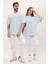 Kadın Erkek Oversize Açık Mavi Bol Kalıp Basic T-Shirt 4