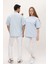 Kadın Erkek Oversize Açık Mavi Bol Kalıp Basic T-Shirt 5