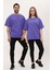 Kadın Erkek Mor Oversize Bol Kalıp Basic T-Shirt 4