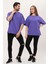 Kadın Erkek Mor Oversize Bol Kalıp Basic T-Shirt 3
