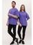Kadın Erkek Mor Oversize Bol Kalıp Basic T-Shirt 4