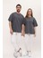 Kadın Erkek Antrasit Koyu Gri Oversize Bol Kalıp Basic T-Shirt 2