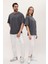 Kadın Erkek Antrasit Koyu Gri Oversize Bol Kalıp Basic T-Shirt 3