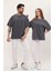 Kadın Erkek Antrasit Koyu Gri Oversize Bol Kalıp Basic T-Shirt 4