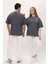 Kadın Erkek Antrasit Koyu Gri Oversize Bol Kalıp Basic T-Shirt 5