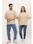 Kadın Erkek Krem Oversize Bol Kalıp Basic T-Shirt 4