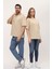 Kadın Erkek Krem Oversize Bol Kalıp Basic T-Shirt 4