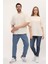 Kadın Erkek Açık Ekru Oversize Bol Kalıp Basic T-Shirt 2