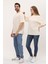 Kadın Erkek Açık Ekru Oversize Bol Kalıp Basic T-Shirt 2