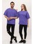 Kadın Erkek Mor Oversize Bol Kalıp Basic T-Shirt 4