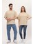 Kadın Erkek Krem Oversize Bol Kalıp Basic T-Shirt 3