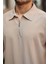 Fitilli Yarım Fermuar Oversize T-Shirt - Bej 2