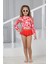 Yeni Trend Kalp Desenli Güneş Korumalı Uzun Kol Crop Üst Mini Etek Altı Fırfırlı Bikini Takımı 2