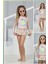 Trend Sevimli Kalpli Limon Desenli Güneş Korumalı Uzun Kol Crop Üst Mini Etek Altı Fırfırlı Bikini Takımı 4