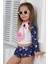 Trend Flamingo Desenli Güneş Koruma Uzun Kol Crop Üst Mini Etek Bikini Altı Fırfırlı Bikini Takımı 2