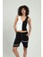 Beyaz-siyah Iki Renkli Kadın Spor Askılı V Yaka Yığma Desen Triko Atlet Crop Top Bluz SFYZ1004 2