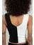 Beyaz-siyah Iki Renkli Kadın Spor Askılı V Yaka Yığma Desen Triko Atlet Crop Top Bluz SFYZ1004 5