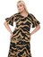 Butik Vizon Zebra Cepli Fırfırlı Kısa Kol Kadın Midi Elbise 2
