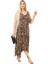 Butik Büyük Leopar Desen Askılı V Yaka Uzun Elbise 4