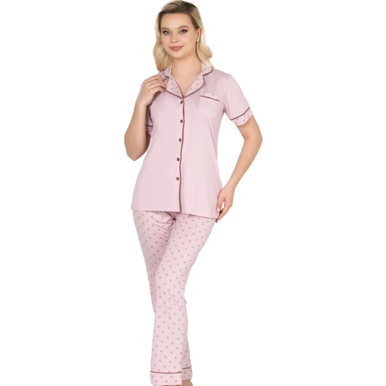 Flz Kadın Yazlık Boydan Düğmeli Gömlek Pijama Takım Flz 88-50