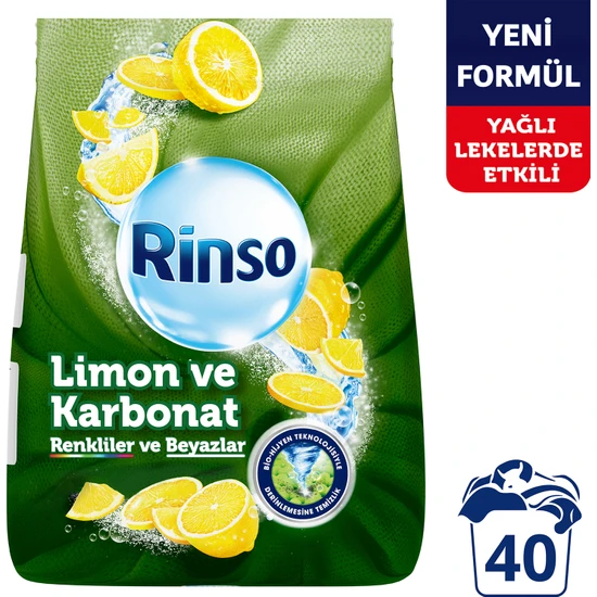 Rinso Toz Çamaşır Deterjanı Limon ve Karbonat Renkliler ve Beyazlar için Derinlemesine Temizlik 6 KG