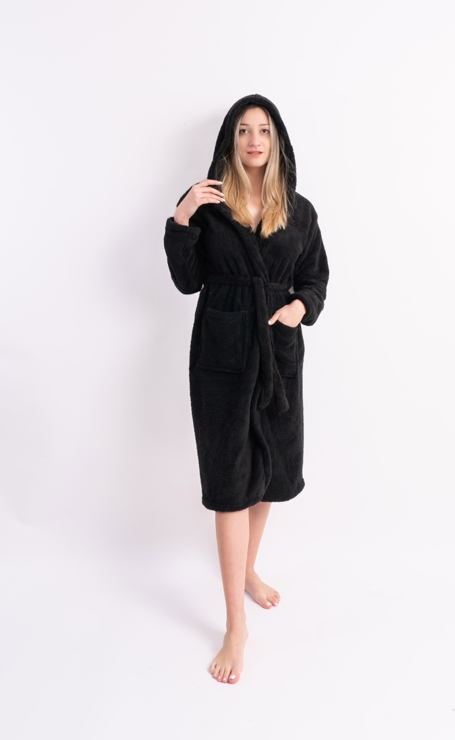 Sweet's Collection Uzun Kapüşonlu Unisex Welsoft Peluş Sabahlık görsel 5